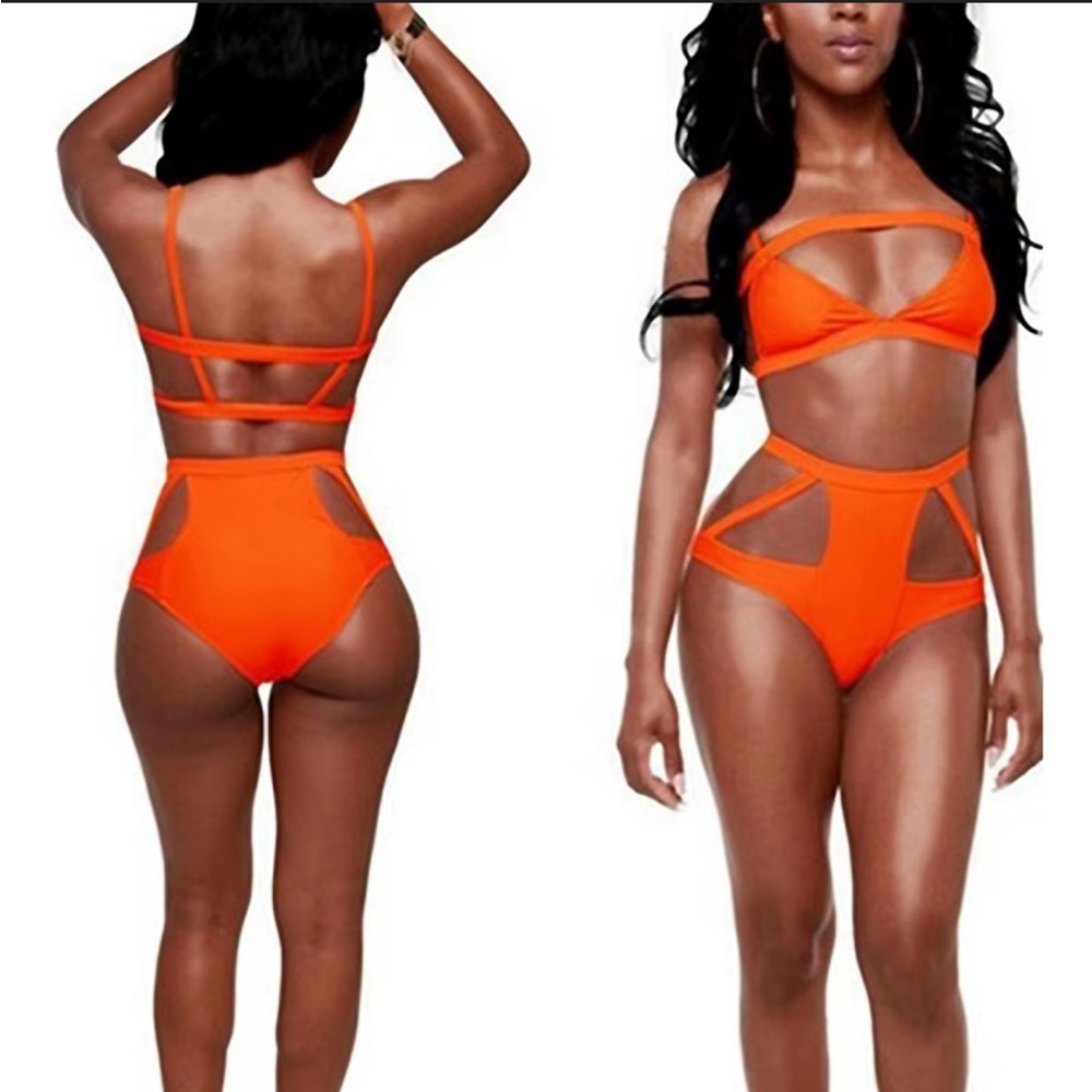 B Fyne Vibrant Orange Cutout Bikini Set